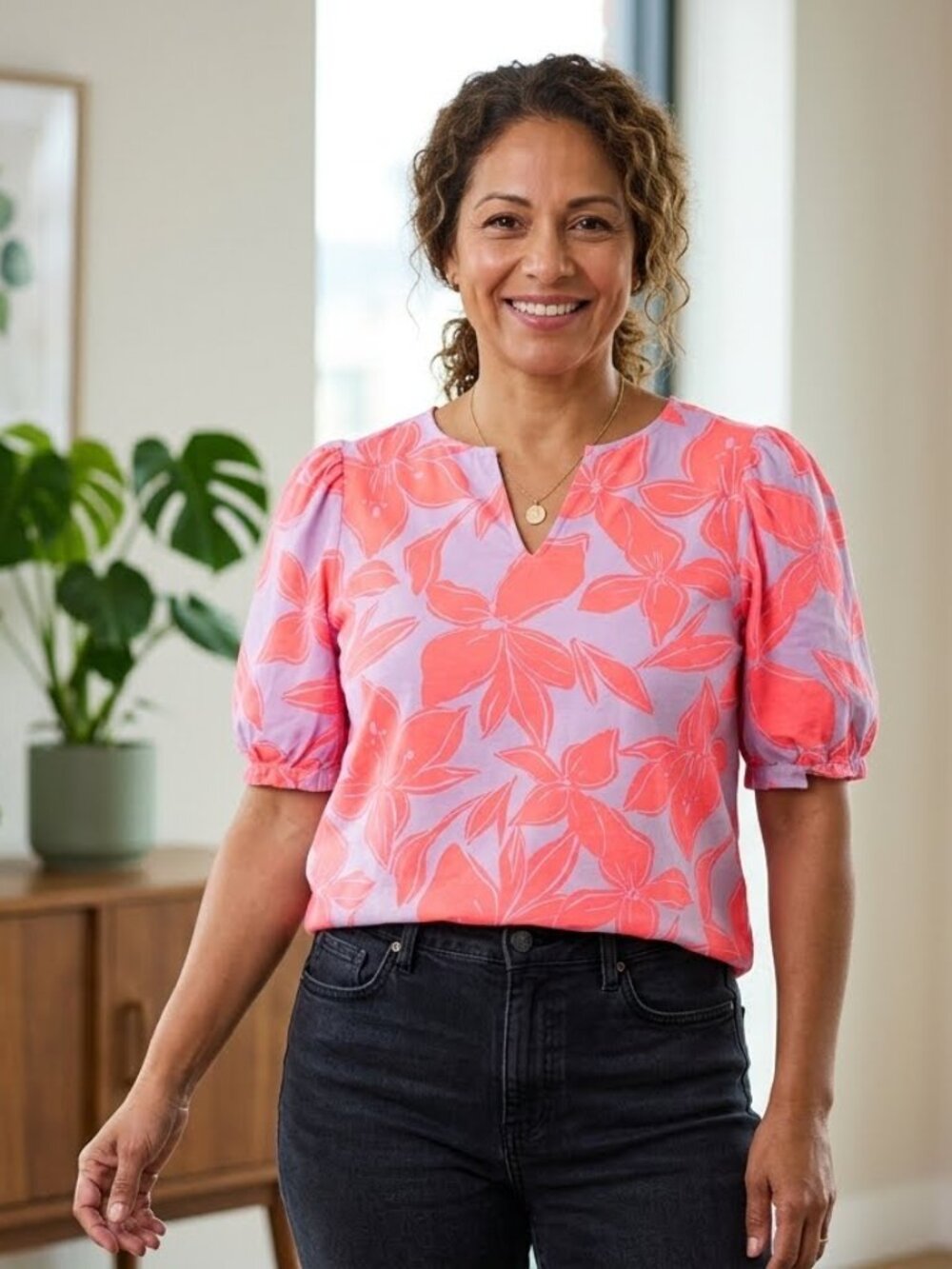 Belle Beach by Kim Gravel Cabana Knit hibiscus top Size Large